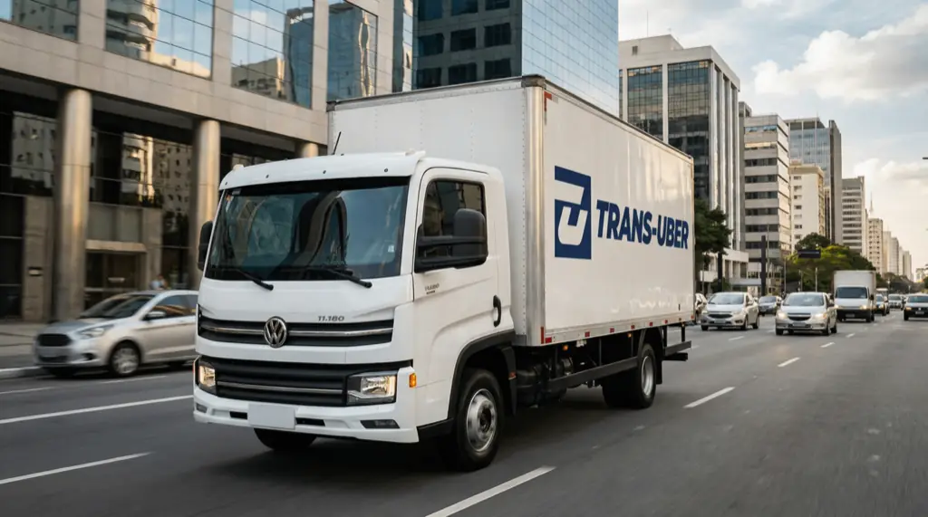 Caminhão da Trans-Uber em entrega urbana